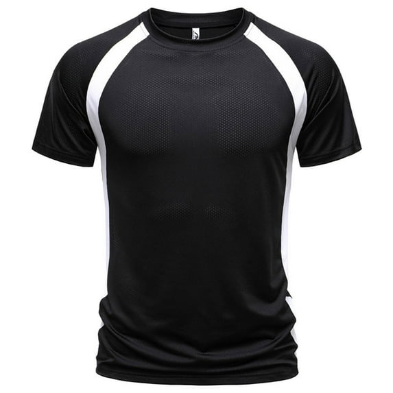 WHLBF Men's Mesh T-Shirt Color Block Short Sleeve Round Neck Sporty Casual Top White M