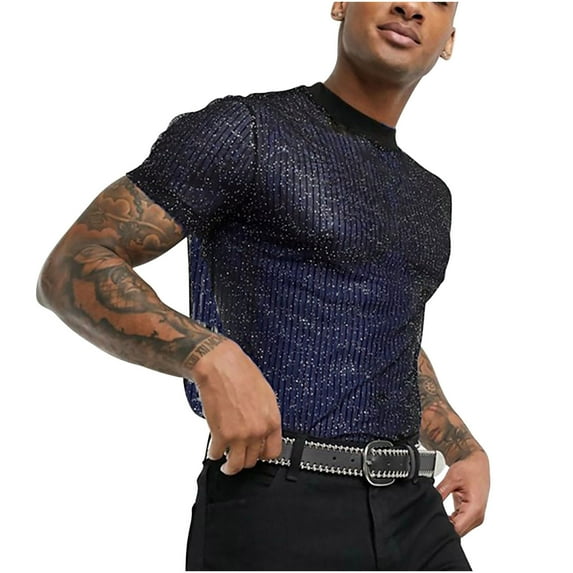 Men's Mesh T-Shirt Sexy See Through Y2K Crop Tops Summer Casual Short Sleeve Solid Colour Tees Crew Neck Blouses Undershirts Thin Breathable Tight for Party Clubwear
