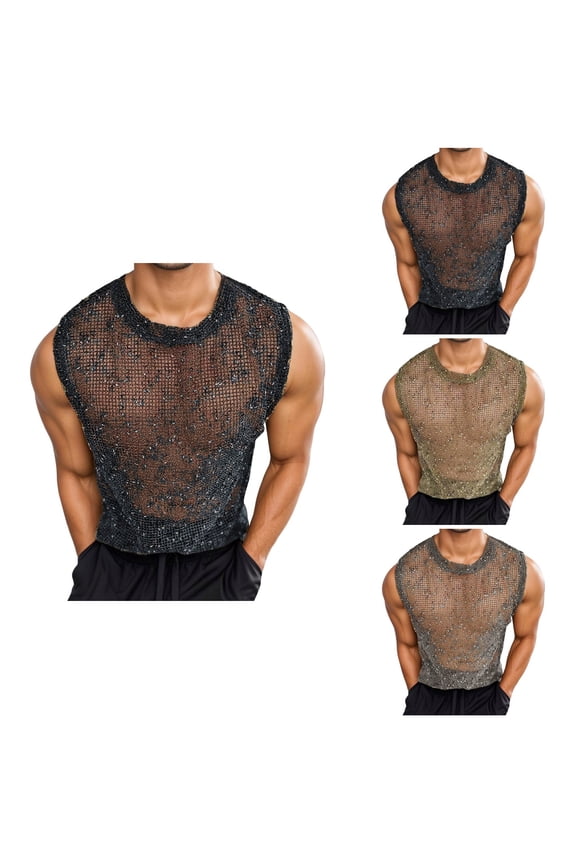 Men's Mesh Tank Top, Breathable Sleeveless Summer Casual Vest with Fishnet Design, Loose Fit Gym Workout Streetwear for Everyday Comfort