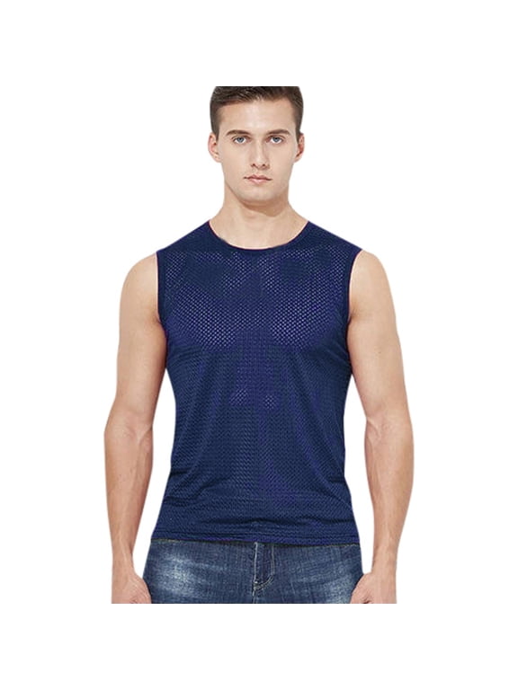 Men's Mesh Vest Sport Hollow Ice Silk Tank Top - Sleeveless Muscle Shirt for Gym Workout - Slim Fit Breathable Design (L-XXXXXL)