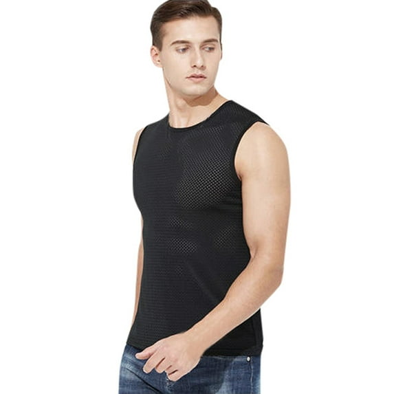 Men's Mesh Vest - Hollow Ice Silk Sleeveless Shirt - 95% Polyester 5% Spandex, Slim Fit, Ideal for Gym, Workout, and Casual Summer Wear