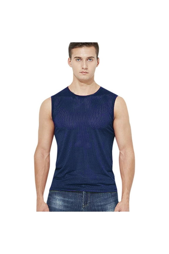 Men's Mesh Vest - Sport Hollow Ice Silk Sleeveless T-Shirt - 95% Polyester 5% Spandex - Slim Fit for Gym, Workout and Casual Wear