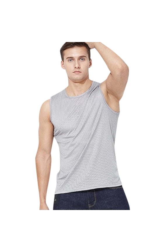 Men's Mesh Vest - Sport Hollow Ice Silk Sleeveless T-Shirt - 95% Polyester 5% Spandex - Slim Fit for Gym, Workout and Casual Wear