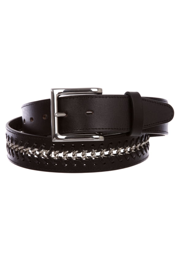 Men's Metal Chain Snap On Oil Tanned Stitch Edge Leather Belt