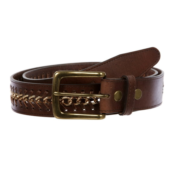 Men's Metal Chain Stitch Edge Cowhide Leather Belt