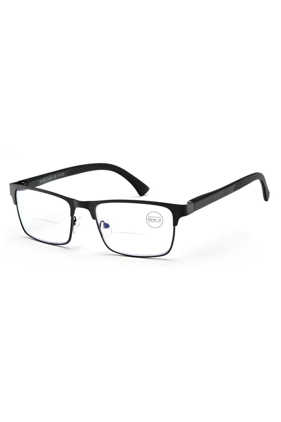 Men's Metal Rectangular Bifocal Reading Glasses – Modern Anti-Blue Light Blocking + UV Protection Clear Readers +2.50