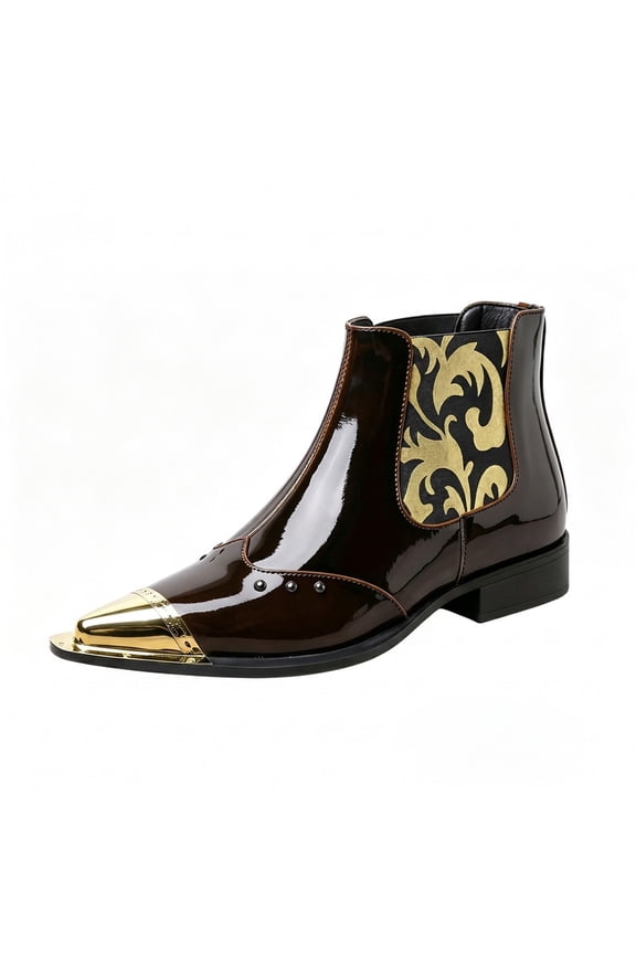 Men's Metal Toe Cap Chelsea Boots, Pointed Toe Ankle Boots, Formal Dress Boots Punk Rock Style Pointed Toe Boots