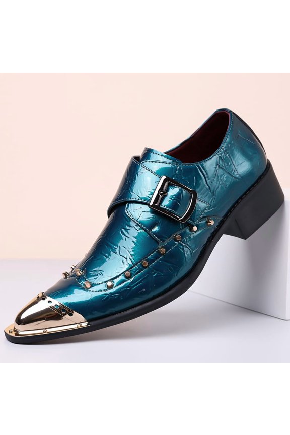 Men's Metal Toe Cap Monk Strap Dress Shoes Rivet Decor Non Slip Party Wedding Business Formal Leather Shoes