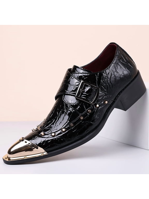 Men's Metal Toe Cap Monk Strap Dress Shoes Rivet Decor Non Slip Party Wedding Business Formal Leather Shoes