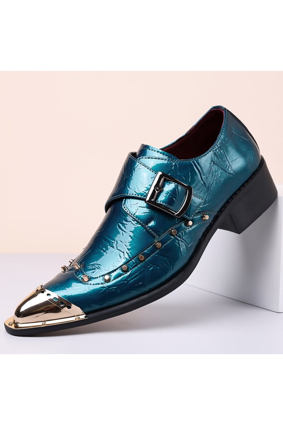 Men's Metal Toe Cap Monk Strap Dress Shoes Rivet Decor Non Slip Party Wedding Business Formal Leather Shoes
