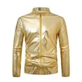 thumbnail image 1 of Men's Metallic Jacket 70s Disco Party Varsity Jacket Zip-up Baseball Bomber Gold XL, 1 of 5