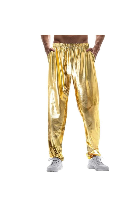 Men's Metallic Shine Casual Trousers for Nightclub Disco and Party Wear