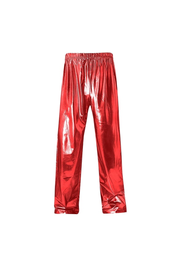 Men's Metallic Shiny Disco Pants Wet Look Party Dance Elastic Waist Straight Leg 70s 80s Festival Rave Cosplay