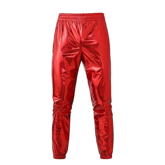 Men's Metallic Shiny Jogger Pants 70s Disco Outfits Sequin Hippie Party Dance Pants Stage Cool Solid Color Pants