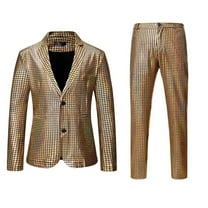 Men's Metallic Shiny Suits Disco Sequin Blazer and Pants 2 Piece Sets Rainbow Suit Sequin Halloween Party Prom Costume