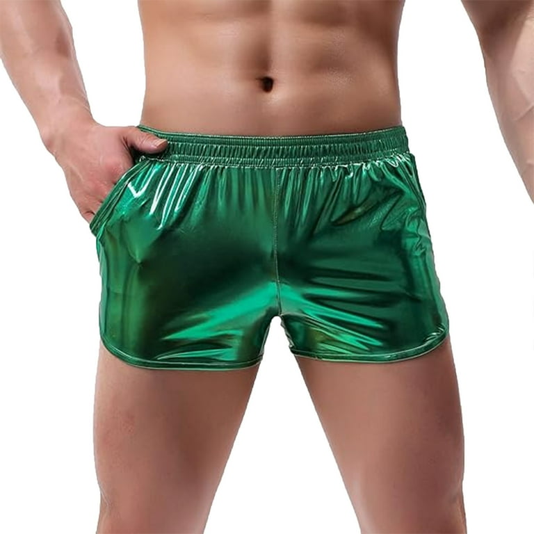 Guys in shiny shorts best sale
