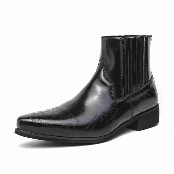 Men's Metallic Western Chelsea Boots - Square Toe Ankle Boots with Elastic Side Panels & Embroidered Detailing (Available in Bronze & Black)