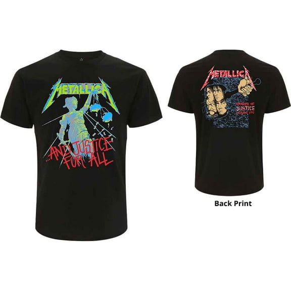 Men's Metallica And Justice For All (Original) (Back Print) Slim Fit T-shirt Medium Black