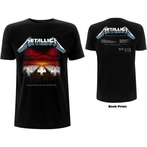 Men's Metallica Master of Puppets Tracks (Back Print) Slim Fit T-shirt Medium Black