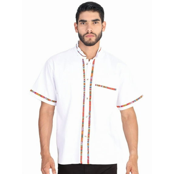 Men's Mexican Artisanal Guayabera Shirt 100% Cotton White 601822