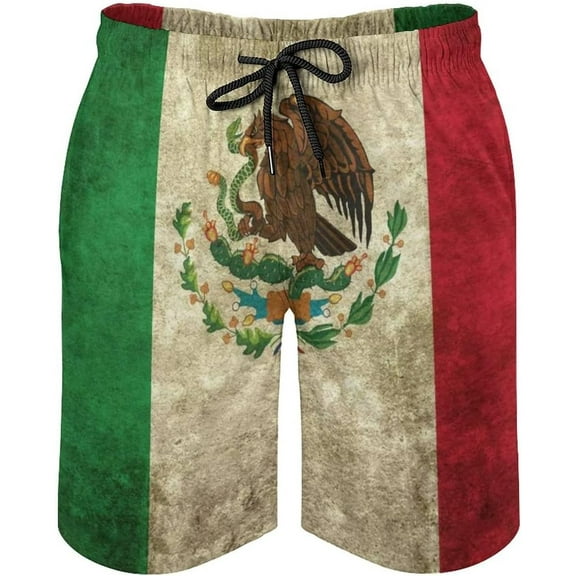 Men's Mexican Flag Board Shorts Summer Quick Dry Swim Trunks Swimwear