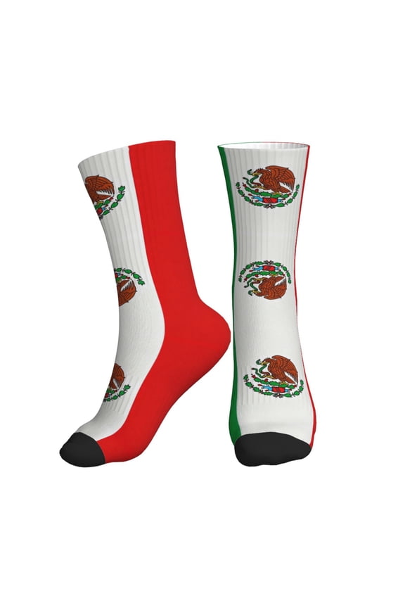 Men's Mexican-Flag Novelty Athletic Socks Women's Digital Printing Funky Patterned Crew Socks