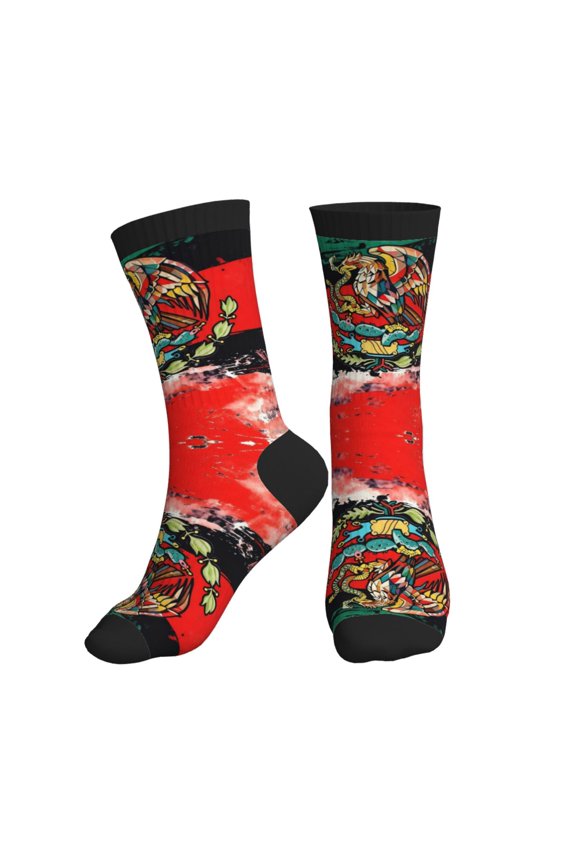Men's Mexican Flag Pattern Novelty Athletic Socks Women's Digital Printing Funky Patterned Crew Socks