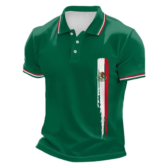 Men's Mexican Short Sleeve Polo Shirt Comfortable Breathable Casual Knit Top,Green,M