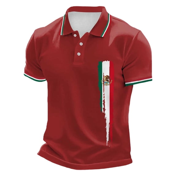 Men's Mexican Short Sleeve Polo Shirt Comfortable Breathable Casual Knit Top,Red,XL