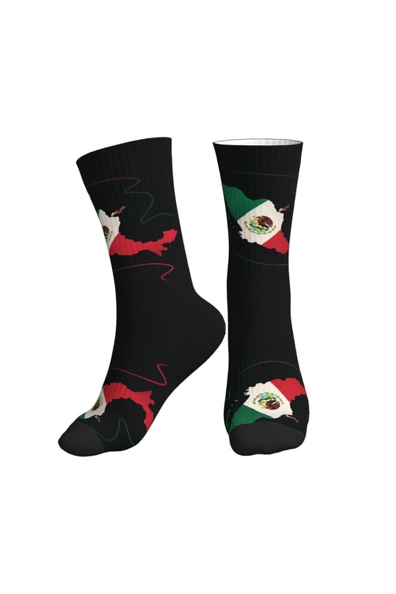 Men's Mexico-Flag-Map Novelty Athletic Socks Women's Digital Printing Funky Patterned Crew Socks