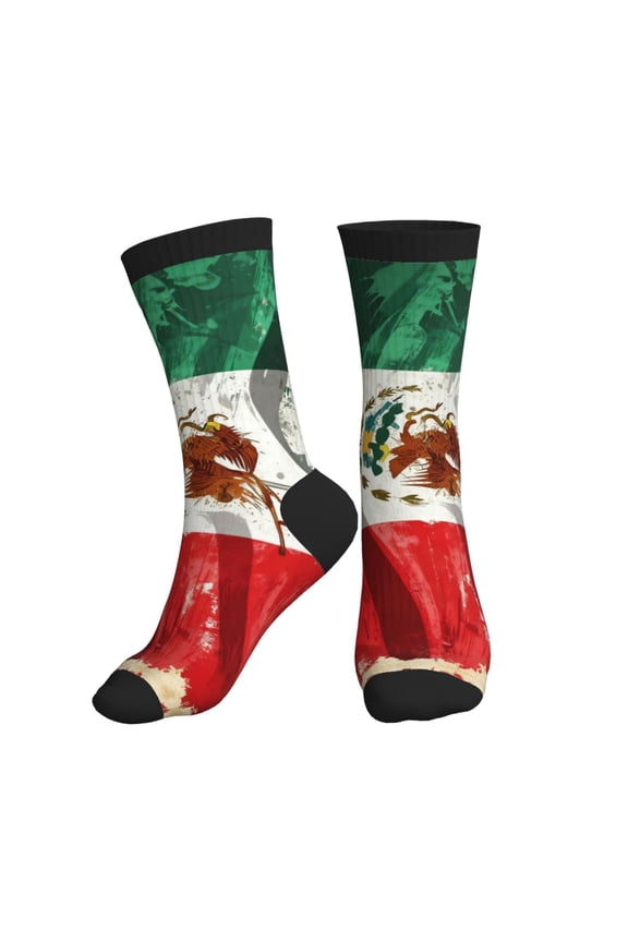 Men's Mexico-Flag- Print Novelty Athletic Socks Women's Digital Printing Funky Patterned Crew Socks
