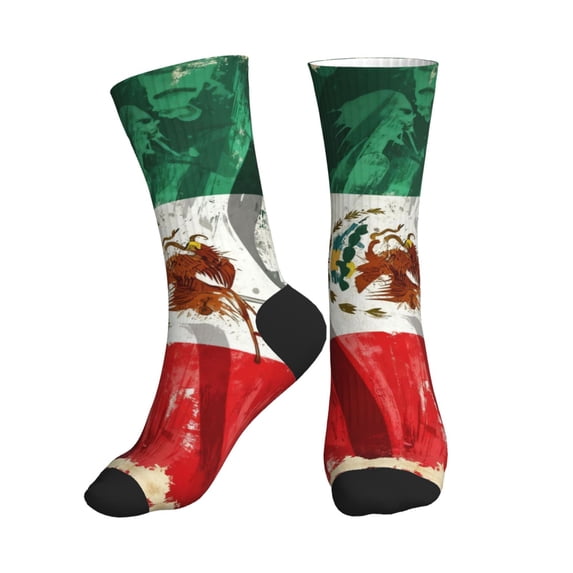 Men's Mexico-Flag- Print Novelty Athletic Socks Women's Digital Printing Funky Patterned Crew Socks