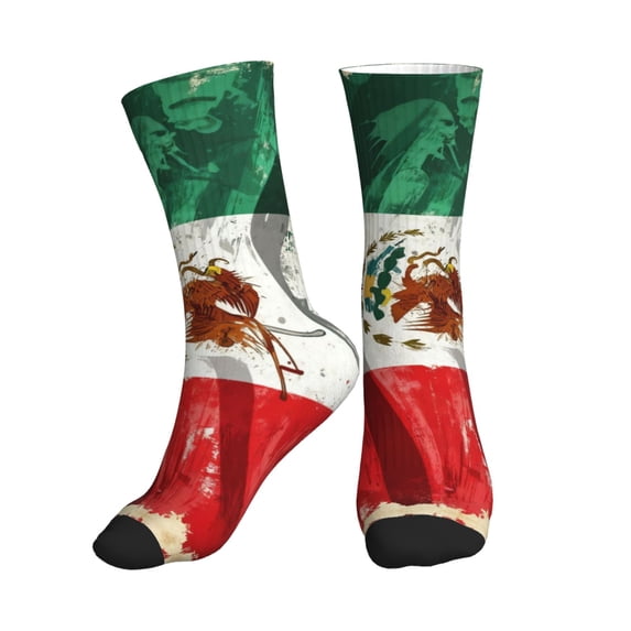 Men's Mexico-Flag- Print Novelty Athletic Socks Women's Digital Printing Funky Patterned Crew Socks