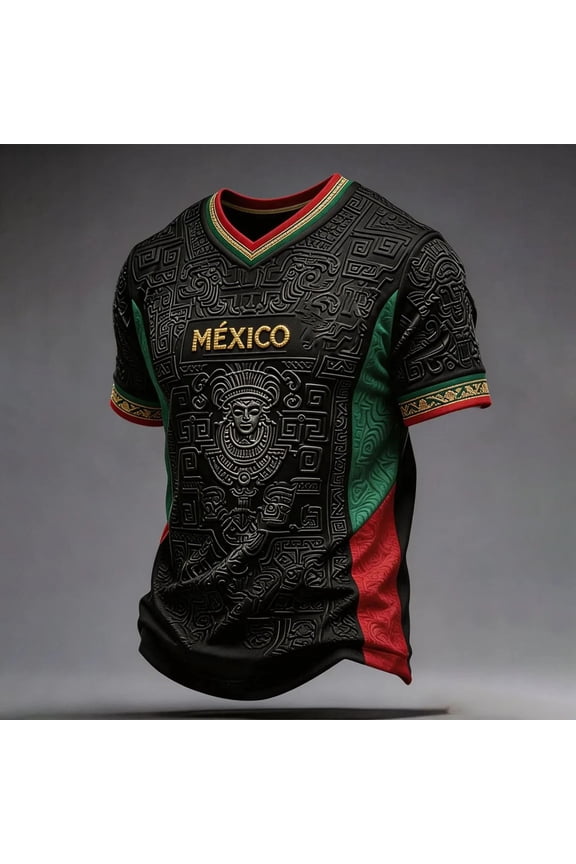 Men's Mexico Soccer Jersey Shirt 3D Print Short Sleeve V Neck Top Comfortable Casual Wear for Game Day