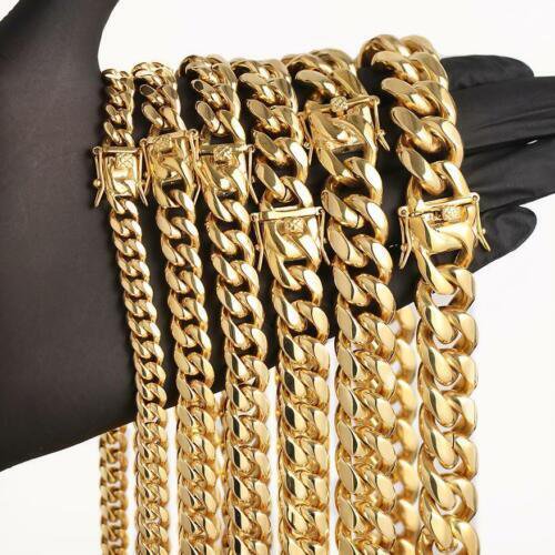 Men's Miami Cuban Link Chain/Bracelet Solid 18k Gold Plated Stainless