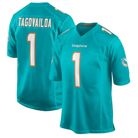 Men's Miami Tagovailoa 1 Aqua Stitched T-Shirts Sports Player Game Top, 3X-Large