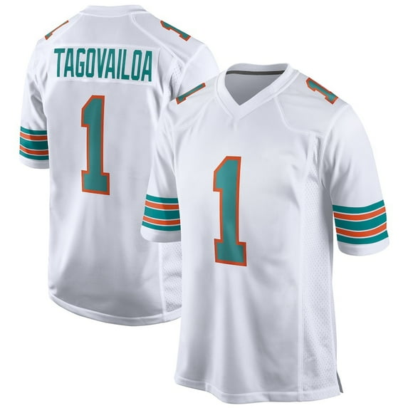 Men's Miami Tagovailoa 1 White Alternate Stitched T-Shirts Sports Player Game Top, Medium