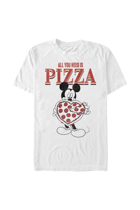 Men's Mickey & Friends All You Need is Pizza Graphic Tee White Large