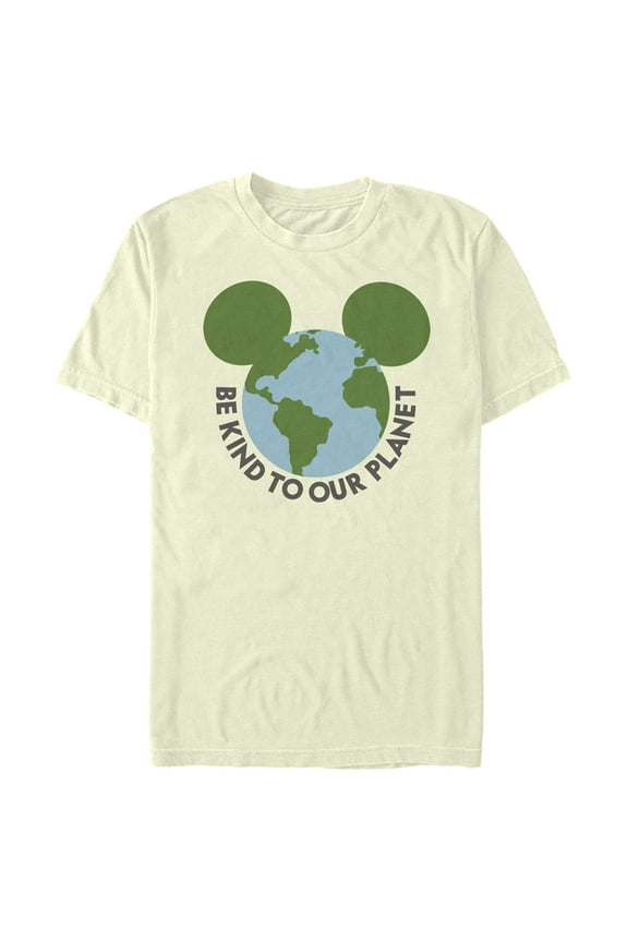 Men's Mickey & Friends Be Kind to Our Planet Mickey Mouse Logo  Graphic Tee Beige Large