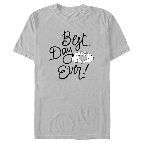 Men's Mickey & Friends Best Day Ever Heart Sign  Graphic Tee Silver Large