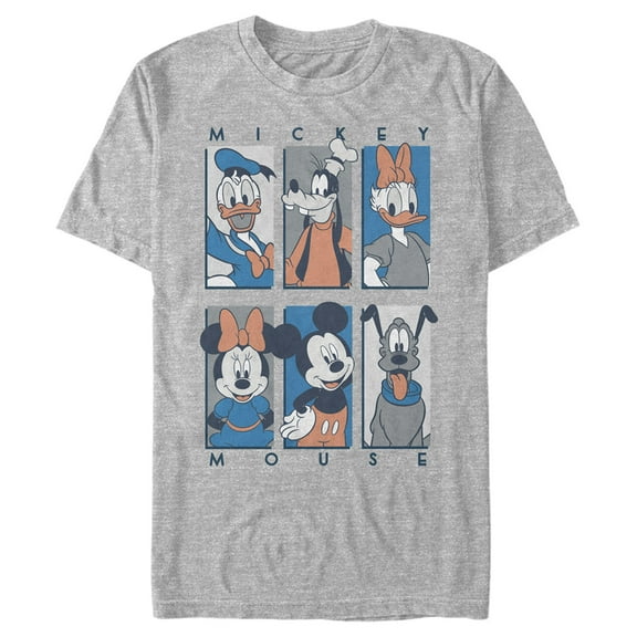 Men's Mickey & Friends Blue and Orange Portraits  Graphic Tee Athletic Heather X Large