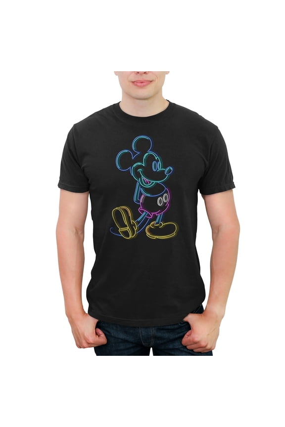 Men's Mickey & Friends Bright Neon Mickey Mouse Outline Graphic Tee Black 2X Large
