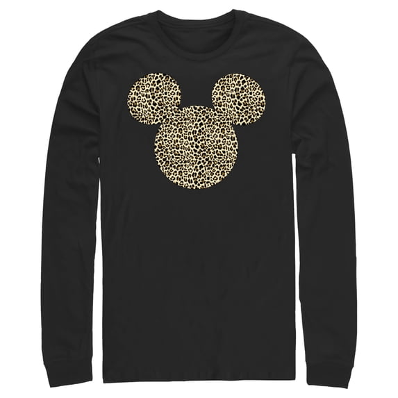 Men's Mickey & Friends Cheetah Print Mickey Mouse Logo Long Sleeve Shirt Black Large