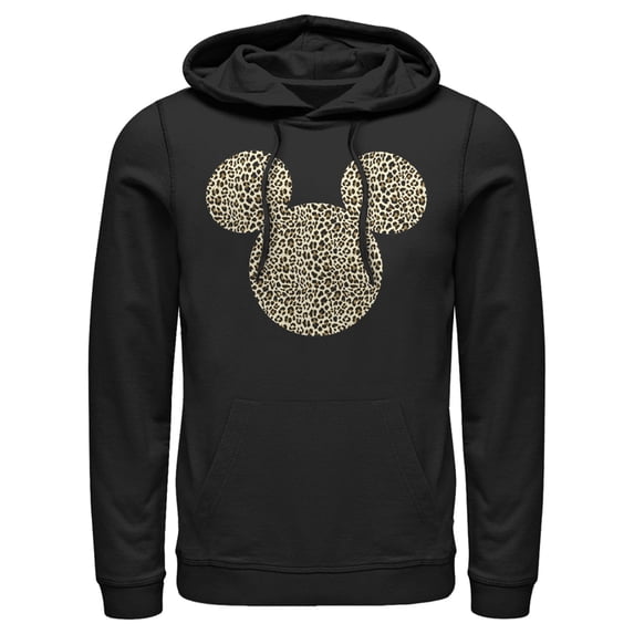Men's Mickey & Friends Cheetah Print Mickey Mouse Logo Pull Over Hoodie Black Small