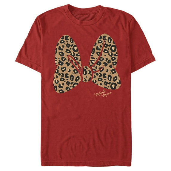 Men's Mickey & Friends Cheetah Print Minnie Mouse Bow Graphic Tee Red Medium