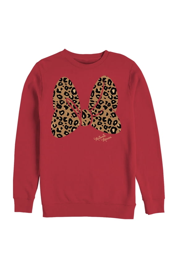 Men's Mickey & Friends Cheetah Print Minnie Mouse Bow Sweatshirt Red X Large