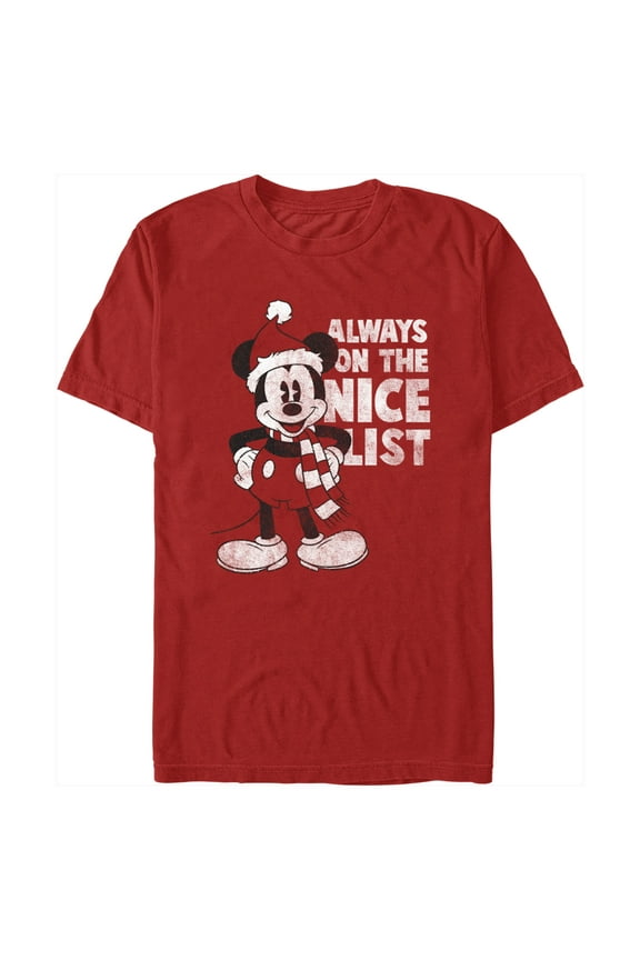 Men's Mickey & Friends Christmas Always on the Nice List Mickey Graphic Tee Red Large