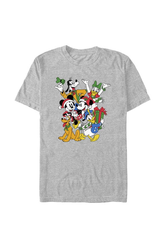 Men's Mickey & Friends Christmas Crew Collage Graphic Tee Athletic Heather Large