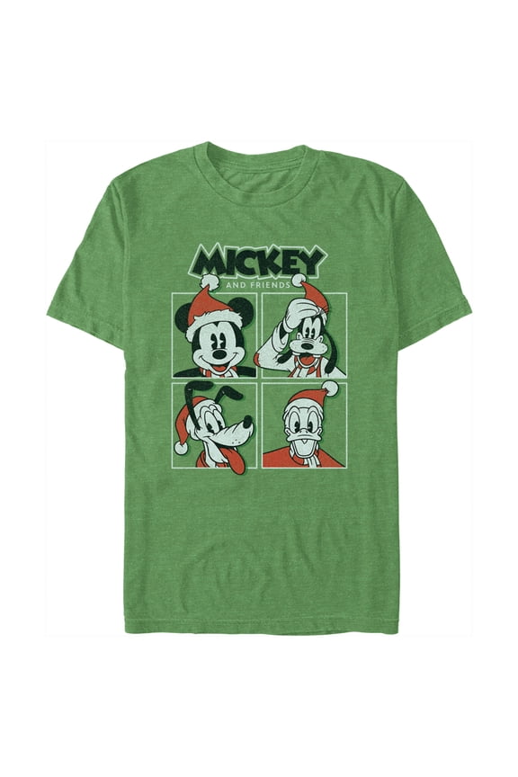 Men's Mickey & Friends Christmas Crew Portraits Graphic Tee Kelly Heather Large