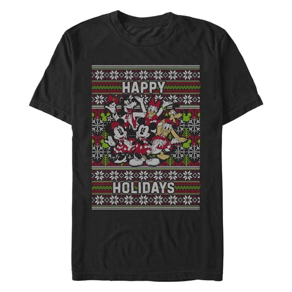 Men's Mickey & Friends Christmas Distressed Group Print Happy Holidays  Graphic T-Shirt